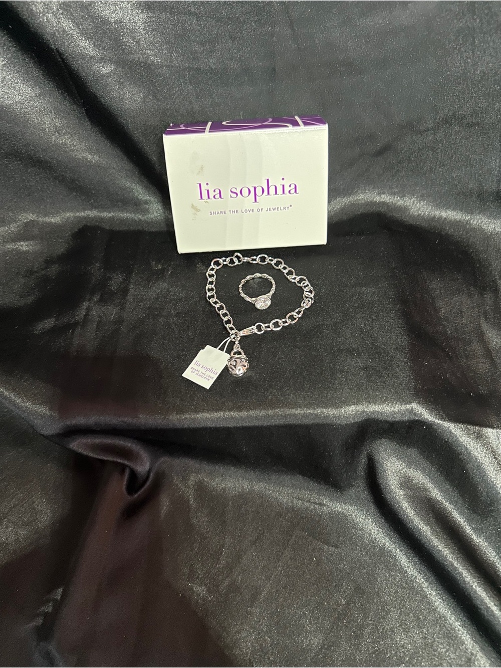Lia Sophia Silver Toned Charm Chain Bracelet with Tag